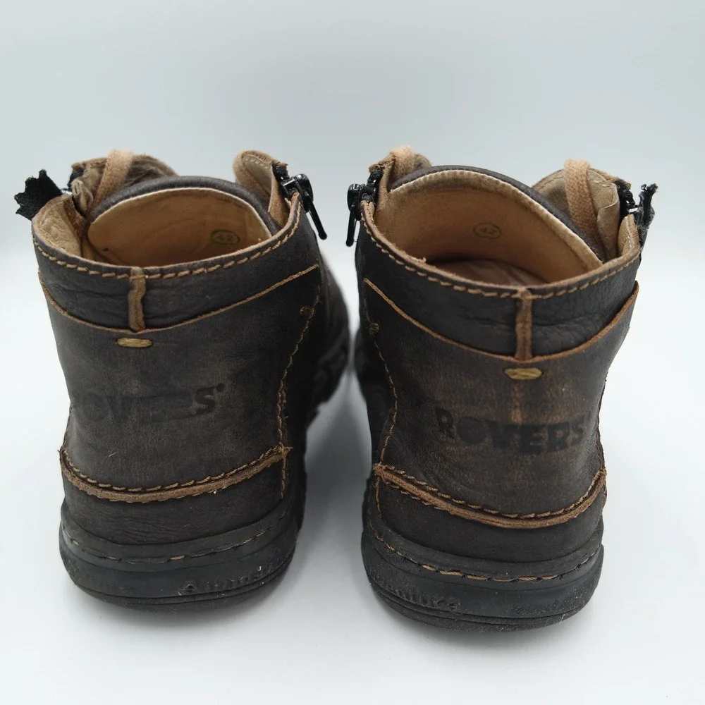 Rovers Brown Leather Side Zip Lace Up Ankle Boots EU 42 Made in Portugal Size 9